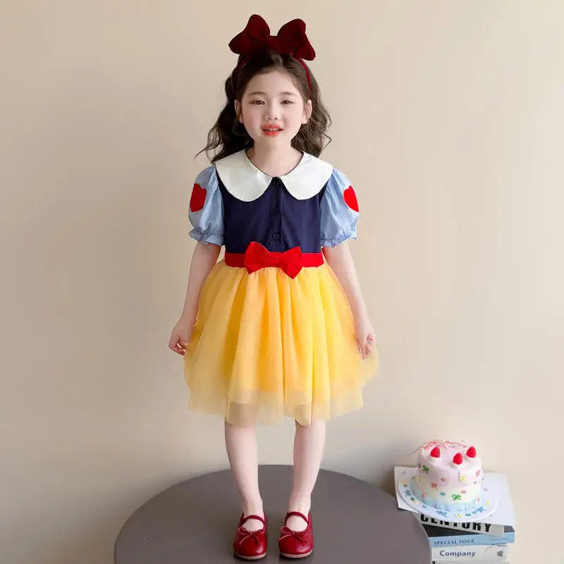 

Girls' Princess Dress Summer New Children's Short Sleeved Lolita Dress Girls Soft Sweet Skin Friendly Dress Mesh Puff Skirt