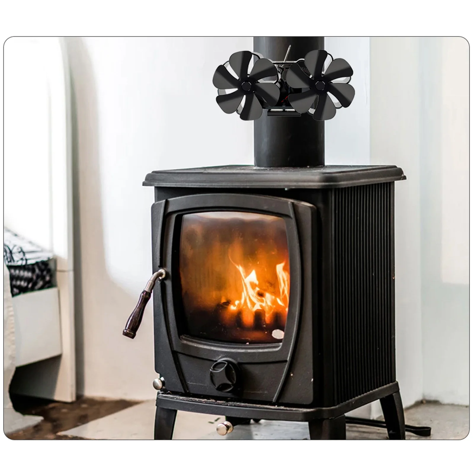 Cooling Fans Blade Fireplace Fan Fireplaces 12 Blade Aluminum Black Double Head Fireplace Fan Unpowered Operation