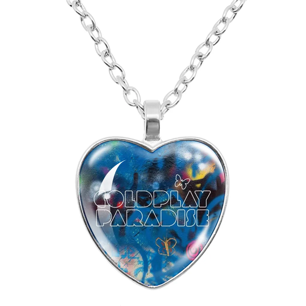 Music Of The Spheres Rock Coldplay Band Hot Music Album Picture Peach Heart Glass Pendant Necklace Charm Pendant Fashion Jewelry