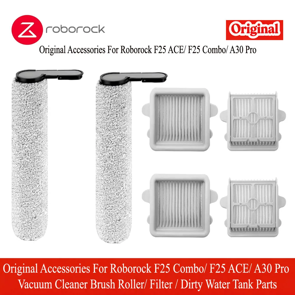 Originele accessoires voor de Roborock F25 Combo/F25 ACE/A30 Pro stofzuiger: borstelrol, filter en onderdelen voor het reservoir voor vuil water.
