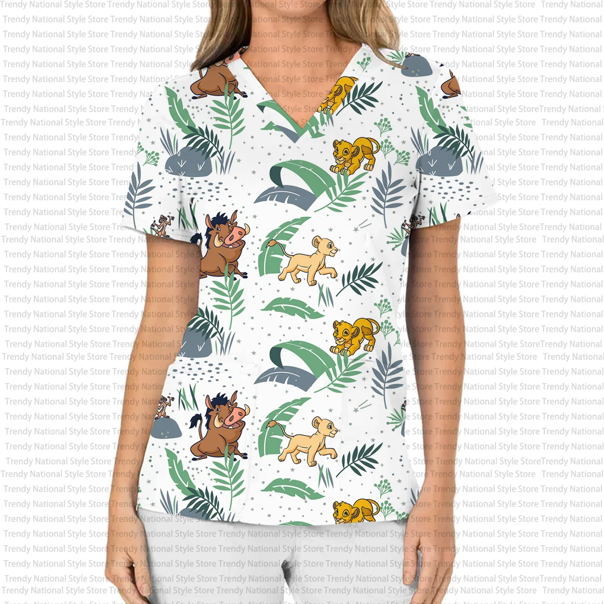 디즈니 심바 라이온 킹 프린트 치과 티셔츠 수술 가운 유니폼 간호사 뷰티 살롱 의료 수술 가운 신제품