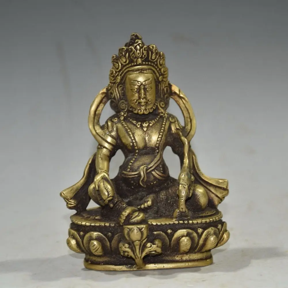 Early Vintage Collectible Solid Bronze Yellow Jambhala Buddha Statue, Tibetan Wealth God Figurine Ornament
