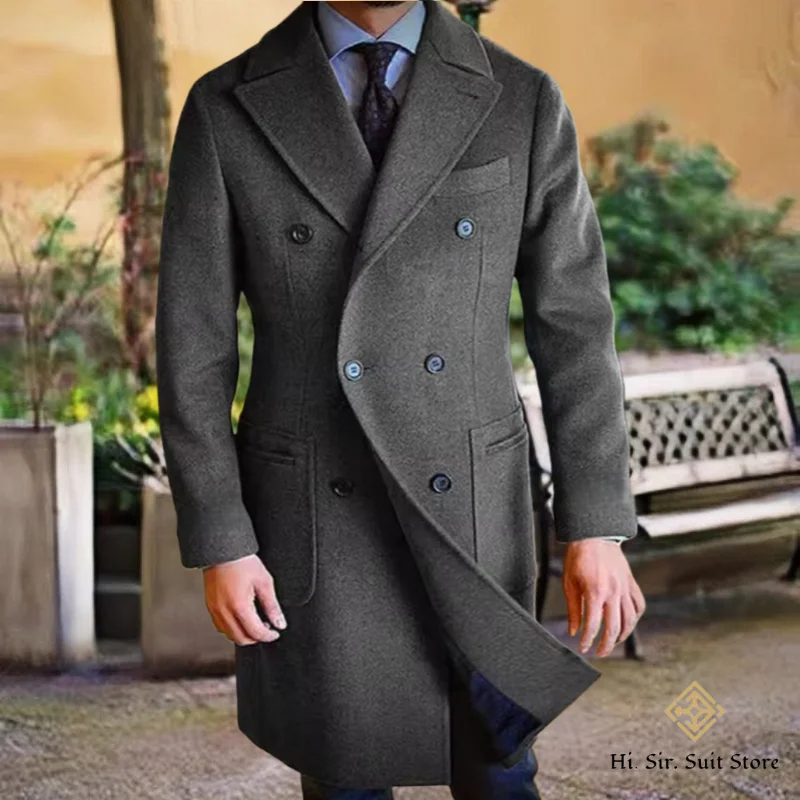 

New Men's Wool Coat Long Lapel Double-breasted Men's Winter Coat Casual Fashion Comfortable Slim Customized High Quality Party