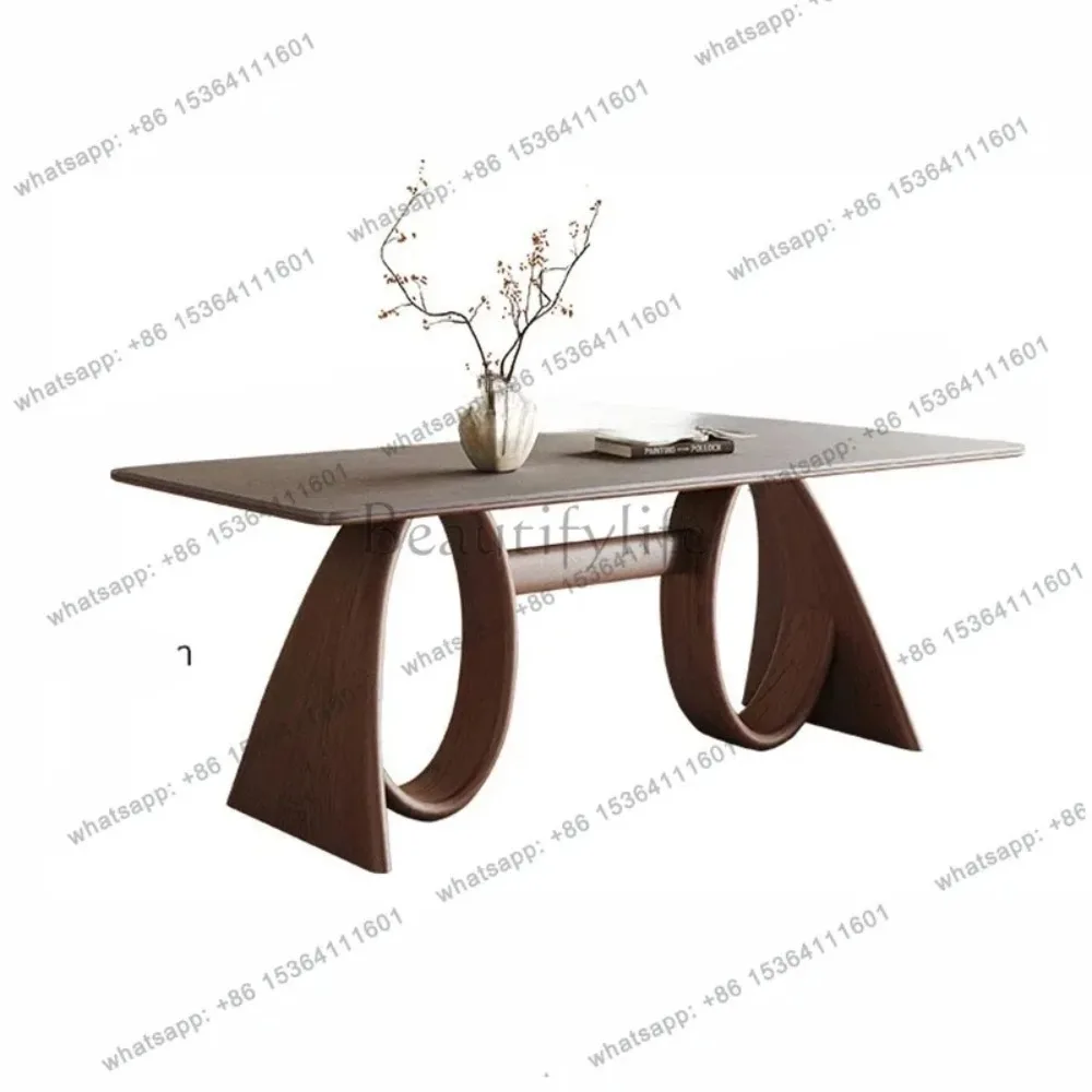 

Medieval Nordic retro solid wood dining table French modern simple rock slab family home small apartment