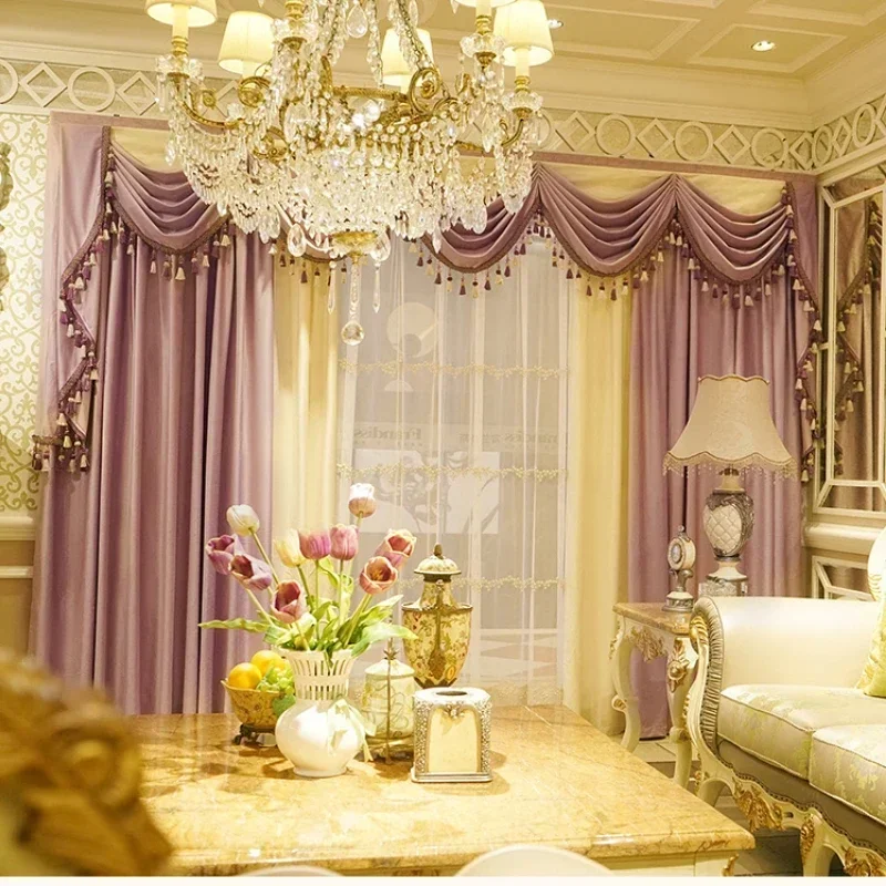 Curtains Floor-to-ceiling Window Door For Villa Light Luxury Pink Curtains For Living Room Bedroom Velvet Cloth Pearl Gauze