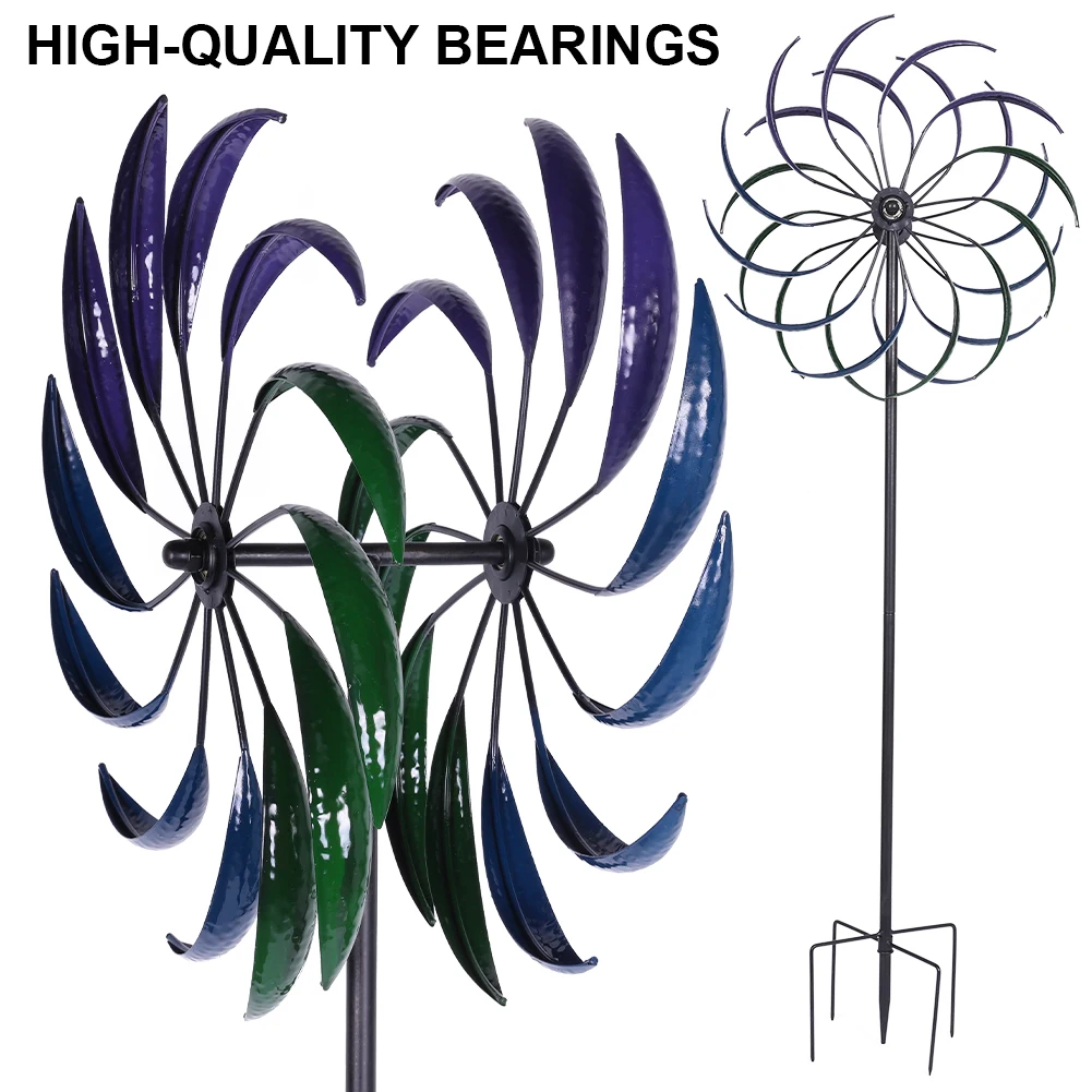 

Iron Metal Wind Spinner Double-Layer Wind Catcher Sculptures Outdoor 360 Degrees Kinetic Wind Spinners for Yard and Garden