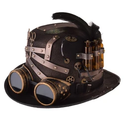 Goth Punk kapelusz mężczyźni kobiety Handmade impreza z okazji Halloween karnawał magia Cosplay Fedora melonik Steampunk akcesoria