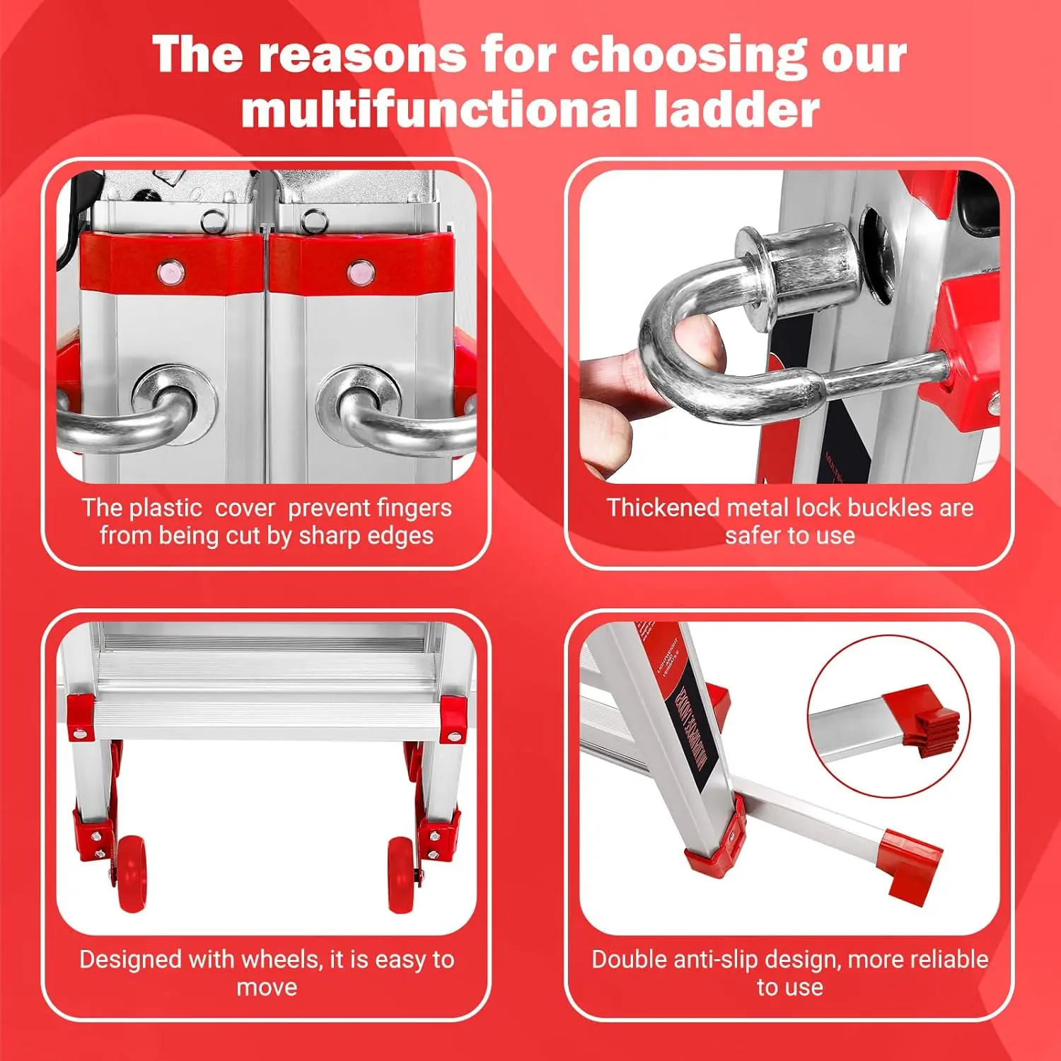 Ladder A Frame 4 Step Telescoping Ladder with Stabilizer Bar & Wheels, Heavy Duty Capacity,Collapsible Multi Position Ladder