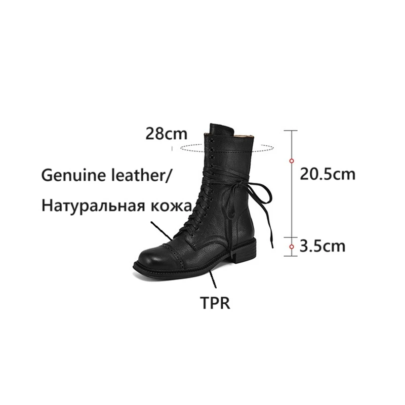 NEW Autumn Women Boots Genuine Leather Shoes for Women Round Toe Chunky Heel Shoes Zipper Short Boots Lace-up Designer Boots