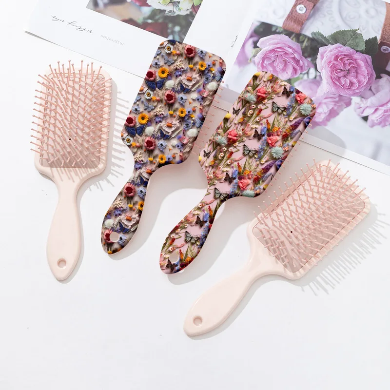 All Hair Types Exfoliating Brush, Floral Pattern Air Cushion Massage Brush ABS Plastic Handle, Special for Real Hair Wigs