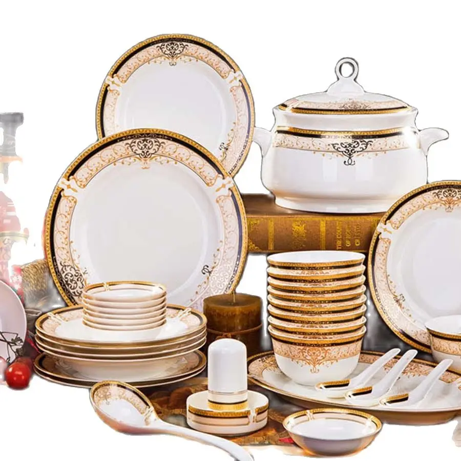 

60 Heads Jingdezhen Ceramic Dinner Dish Посуда Salad Bowl Plate посуда для кухни наборы Dinnerware Set Kitchen Tableware