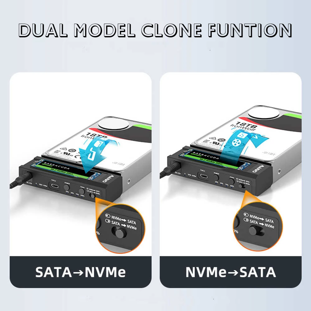 Imagem -04 - Dual-bay Docking Station M.2 Nvme e Sata Tipo-c 3.1 Hdd 2.5 3.5 Enclosure Clone Duplicator Function