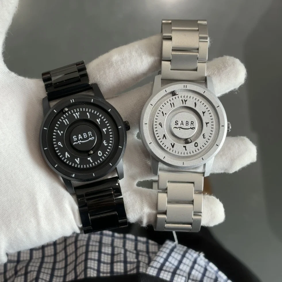 Men's Arabic Numeral Quartz Watch Stainless Iron Beads Hands with Graduations Custom Mirrorless Watch Sabr