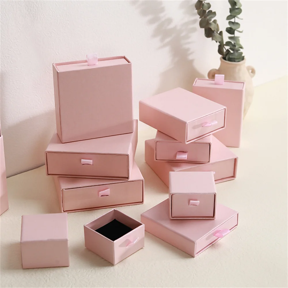 Creative Drawer Jewelry Packaging Box Necklace Rings Earing Bracelet Storage Organizer Solid Color Paper Gift Display Stand