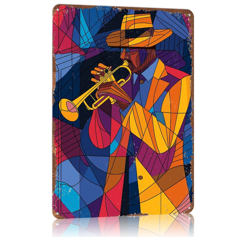Jazz Notes línea de trompeta música cartel de Metal de aluminio decoración del hogar de lujo carteles de estaño de Metal personalizables para decoración de arte de pared