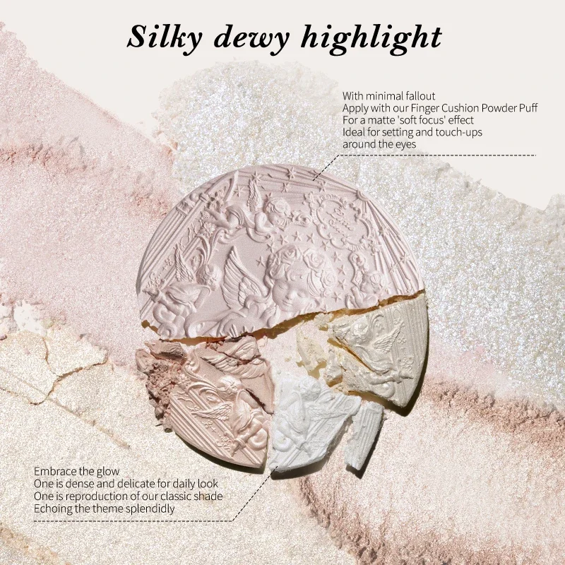Flowerknows Little Angel Embossed Highlighter Palette Shimmer Metallic Finish Highlight Powder Bling Long Lasting Setting Powder