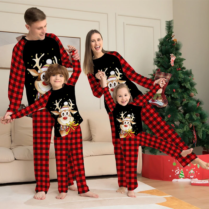 2 Pieces Sets Cute Christmas Elk Print Pajamas Women Men Boys Girls Clothing Set Family Matching Outfits Soft Cute Pyjamas Sets