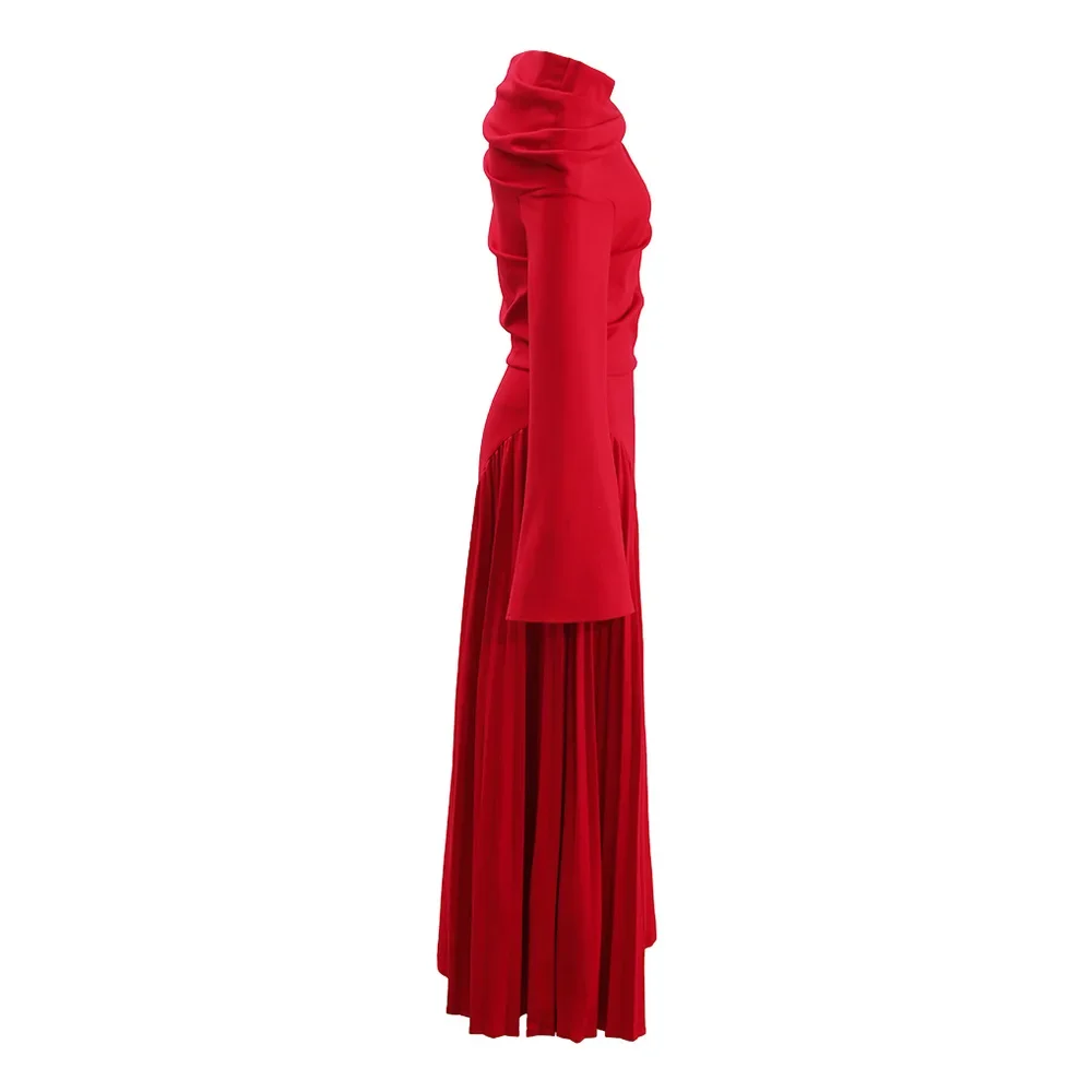 Elegant Women's Long Dress Eyelash Sleeves Off-The-Shoulder Crossbody Long Sleeve Redgown For Special Occasions