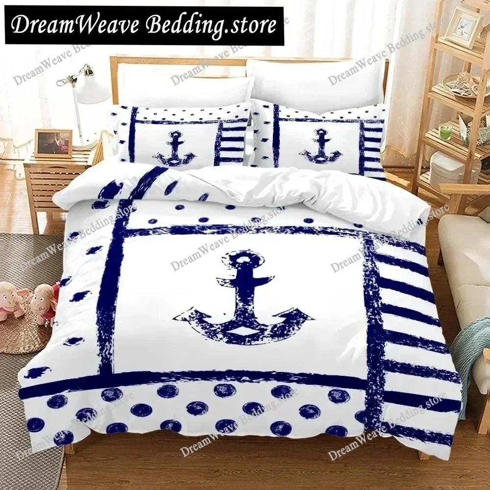 Anchor Duvet Cover Set,Nautical Classic Colors and Anchors Simplistic Design Sailor Ship Polyester Fashion Bedding Set963963