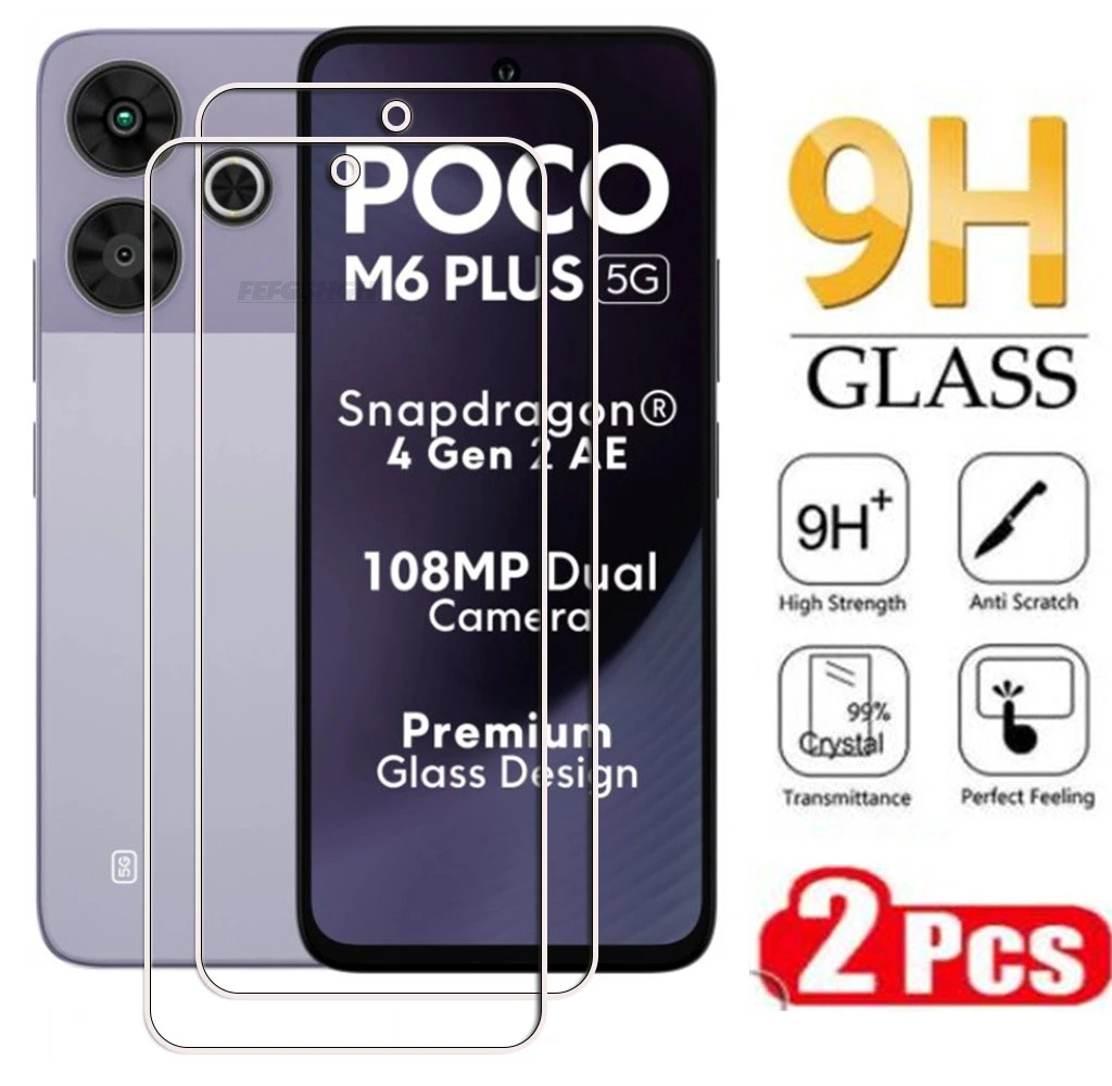 

2PCS 9H HD Tempered Glass For Xiaomi Redmi 13 5G 4G 6.79" Redmi13 Poco M6 PocoM6 Plus Screen Protector Cover Film