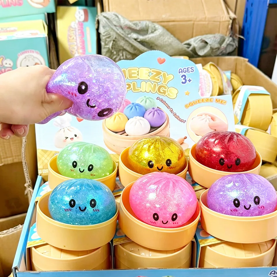 High Quality Realistic Giant Dumpling Squeeze Toy with Bamboo Steamer Soft TPR Decompression Fidget Toy Funny Creative Gift
