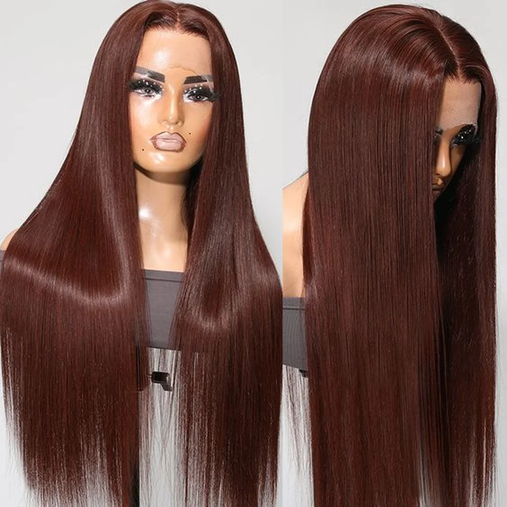 Soft 26inch 180Density Long Dark Brown Silky Straight Lace Front Wig For Women Babyhair Preplucked Heat Resistant Glueless