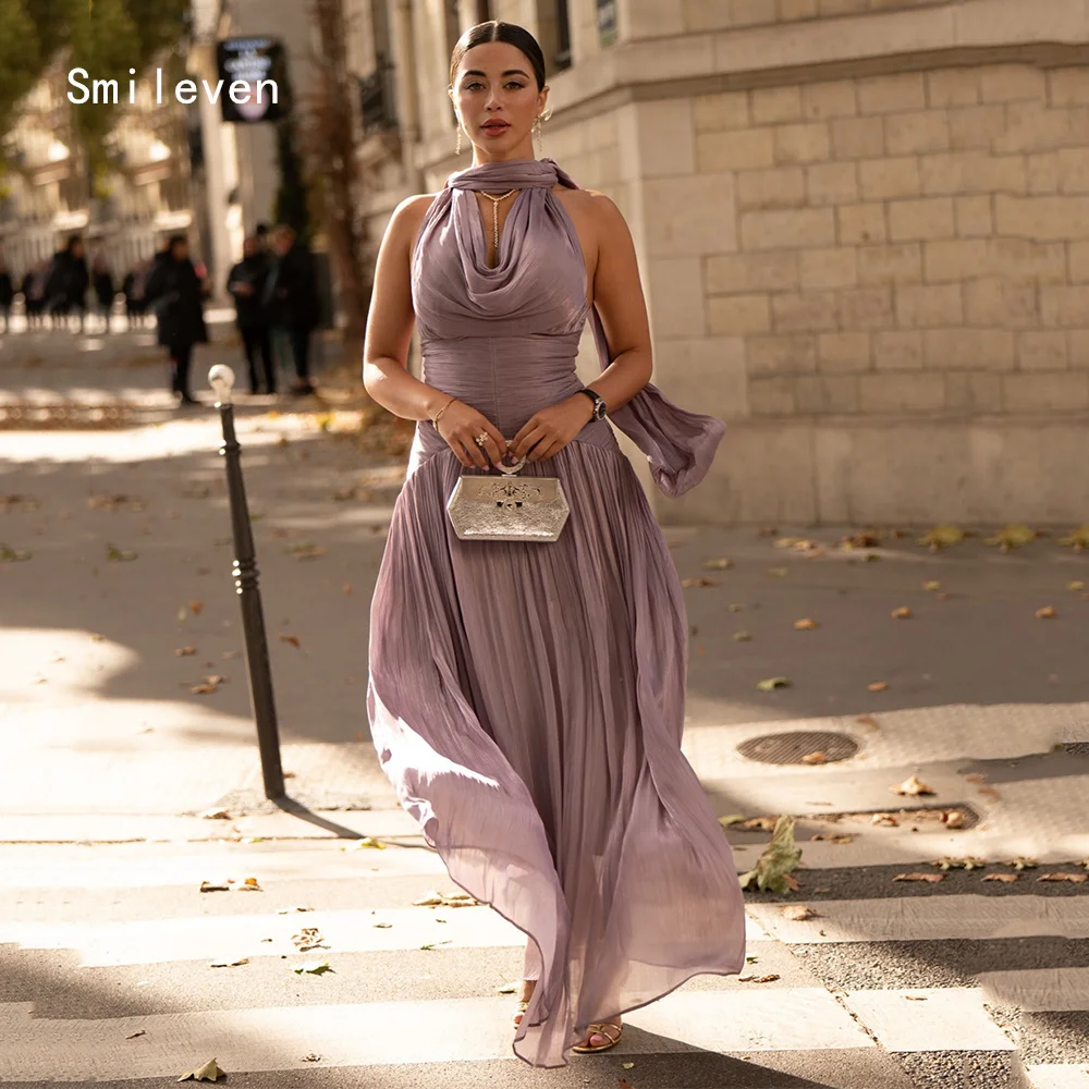 

Smileven Luxury A Line فساتين سهرة Prom Dress Halter Party Gowns Pleat Occassion Dress Customized 2026