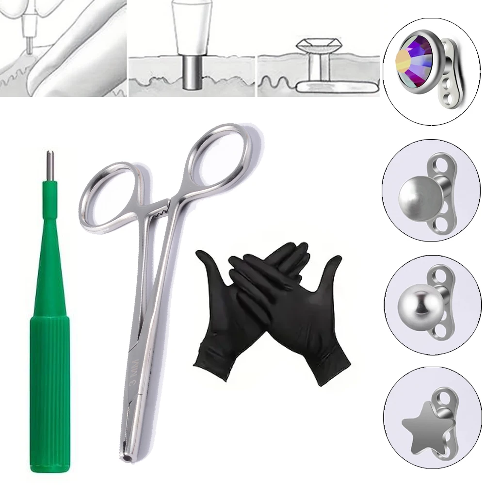 1Sets Titanium Surface Piercing Dermal Anchor Safe Sterile for Novices Piercing Micro Skin Diver Piercing Jewelry Kits