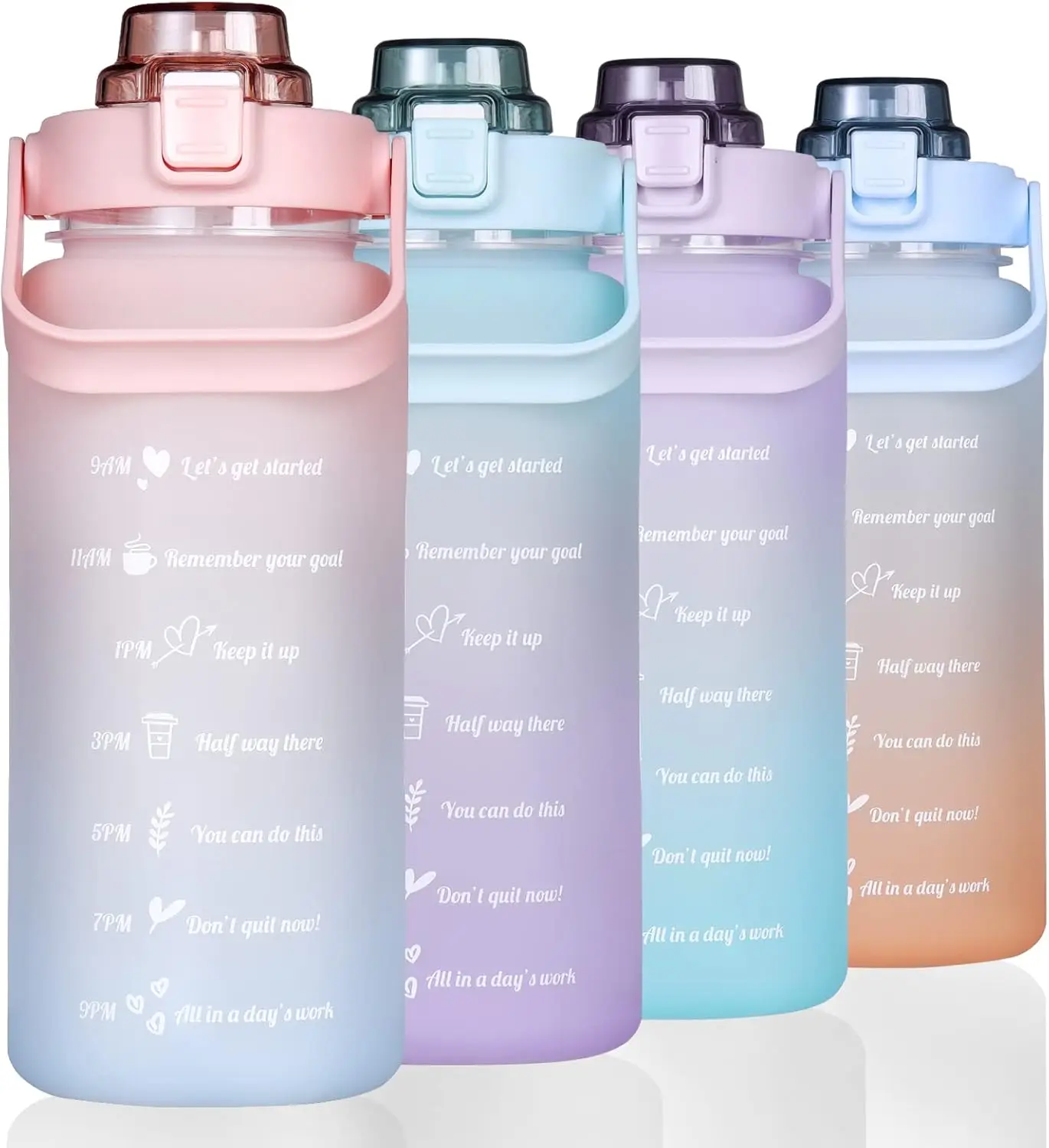 

Large Motivational Water Bottle with Straw Time Marker for Sport and Fitness, 64 Oz Half Gallon