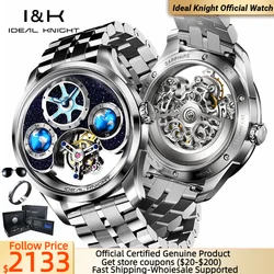 IDEAL KNIGHT 6805 Tourbillon Luxury Automatic Wristwatch Multi Temporal Zone Full Skeleton Mechanical Watch Men Deep Waterproof