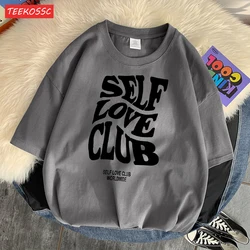 Self Love Club Worldwide Print Tee Clothing Homme Versatile Outdoor T Shirts Cool Retro Tshirt Oversized Senior Streetwear