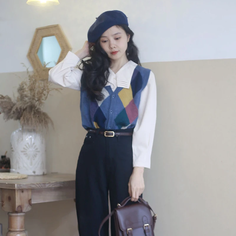 

Вязаный жилет Illustrator Sle Color Blo в стиле ретро с V-образным вырезом, длинными рукавами, прямого кроя, модный, осенняя новинка