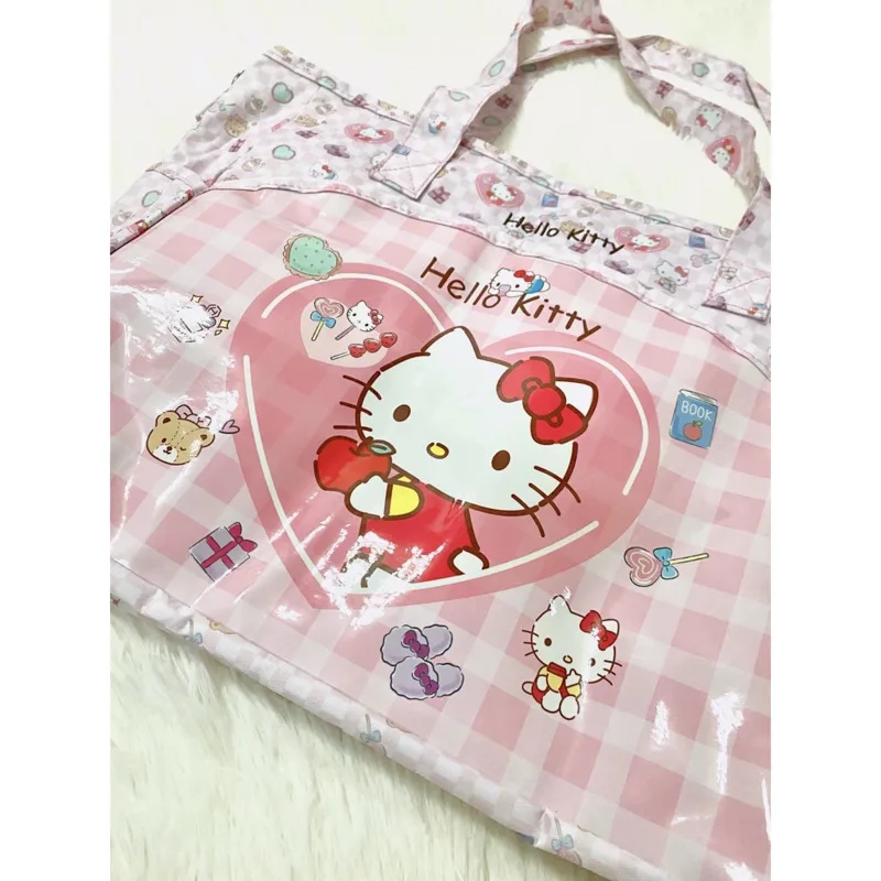 Sanrio Hello Kitty Y2k Pink Tote Bags Large Capacity PU Leather Travel Bags Kawaii Cartoon Printed Shoulder Bags For Women