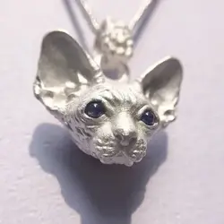 Hairless Cat Sphinx Pendant with Carved Auspicious Cloud Back Unique Design Cute Cat Collar Chain Necklace Personalized Style