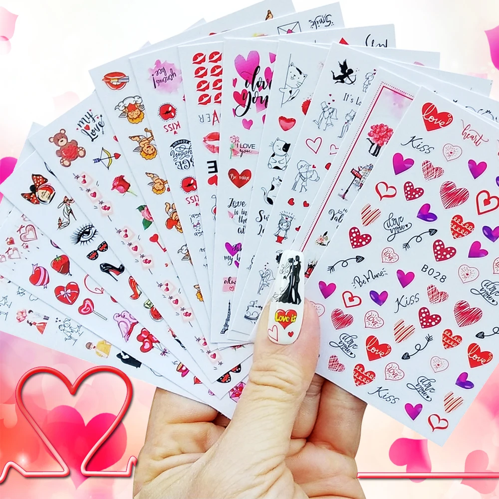 

12pcs/set Valentine's Day Heart Nail Art Sticker Laser Gold/Color Butterfly Nail Decal 3D Adhesive Creative Nails Sliders Decals