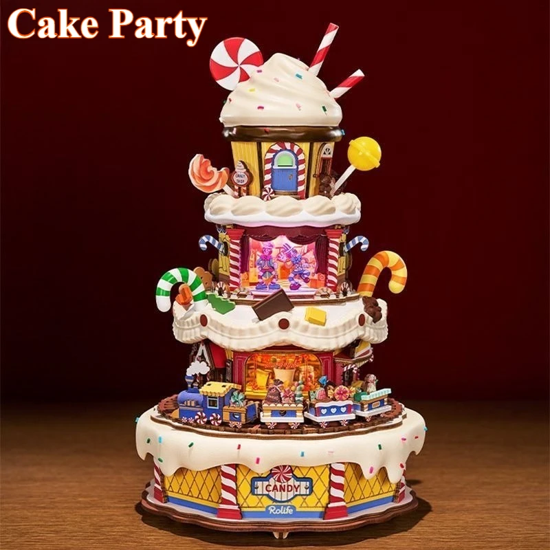 Robotime Cake Party Music Box DIY Assembly Model Desk Decor Collectible Ornament Holiday Gift for Adults