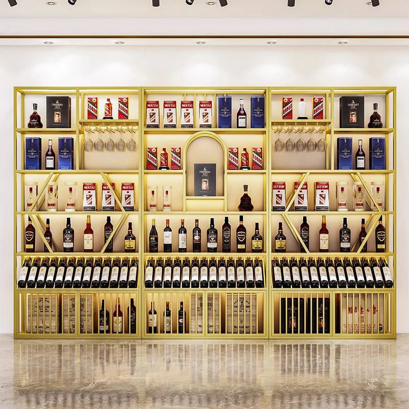 Winery cellar floor-to-ceiling famous display stand store commercial Baijiu display cabinet Office red rack