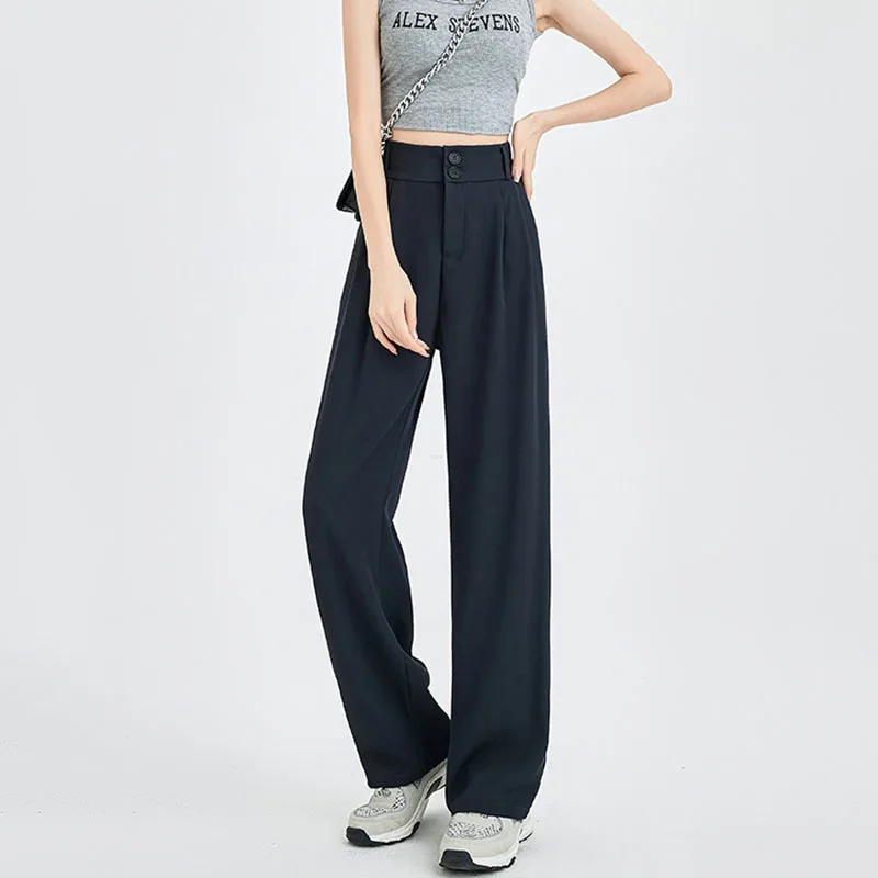 Korean Style High Waisted Suit Pants Ladies 2025 New Casual Loose Straight Pants Woman Fashion High Street Wide Leg Trousers