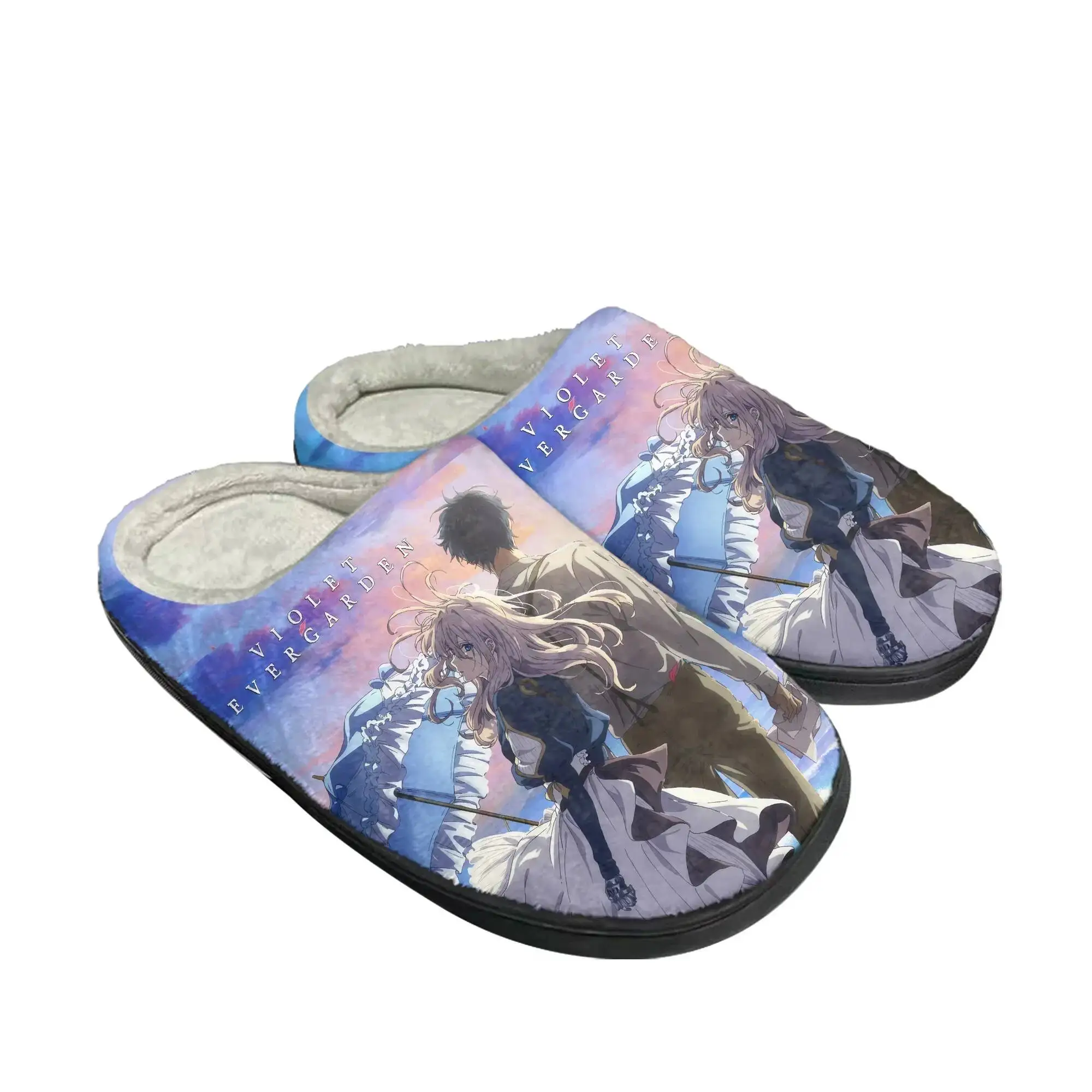 Violet Evergarden Home Cotton Slippers Mens Womens Plush Bedroom Casual Keep Warm Shoes Anime Custom Thermal Indoor Slipper