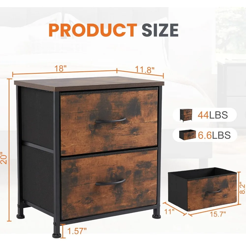 Sweetcrispy Nachttisch, 2er-Set mit 2 Schubladen, 20 Zoll hoher kleiner Nachttisch, Stoffschrank mit Holzplatte