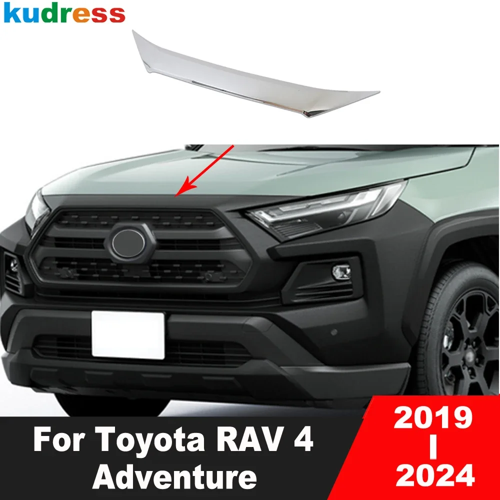 Front Hood Engine Cover Trim For Toyota RAV4 RAV 4 Adventure 2019-2022 2023 2024 Chrome Car Front Grille Grill Strip Accessories