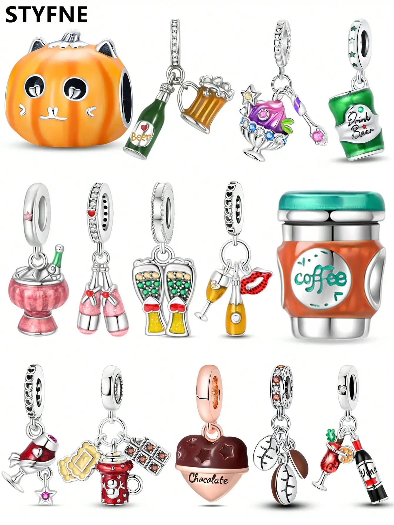 Charms Plata Pumpkin Beer Bottle Ice cream cup Beads Silver Plated Fit Charms Original Bracelet for Jewelry Making DIY Charm