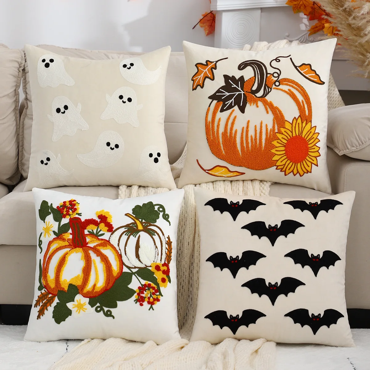 Pumpkin Harvest Festival Pillowcase 2025 Maple Leaf Rhombus Printed Pillow Cover Sofa Cushion Cover Halloween