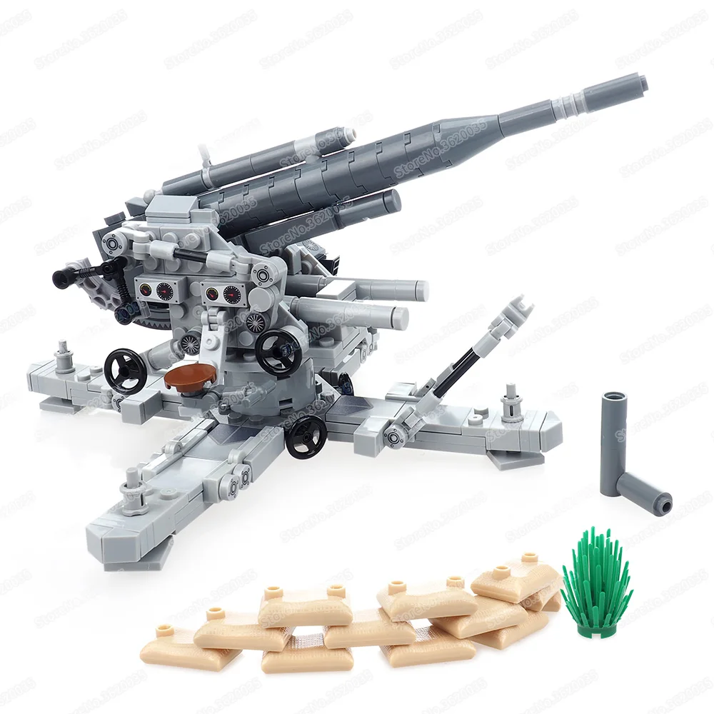 Military 88mm Flak18 Anti-Aircraft Gun Building Block WW2 Figures Artillery Series Weapons Scenes War Model Child Gifts Boy Toys