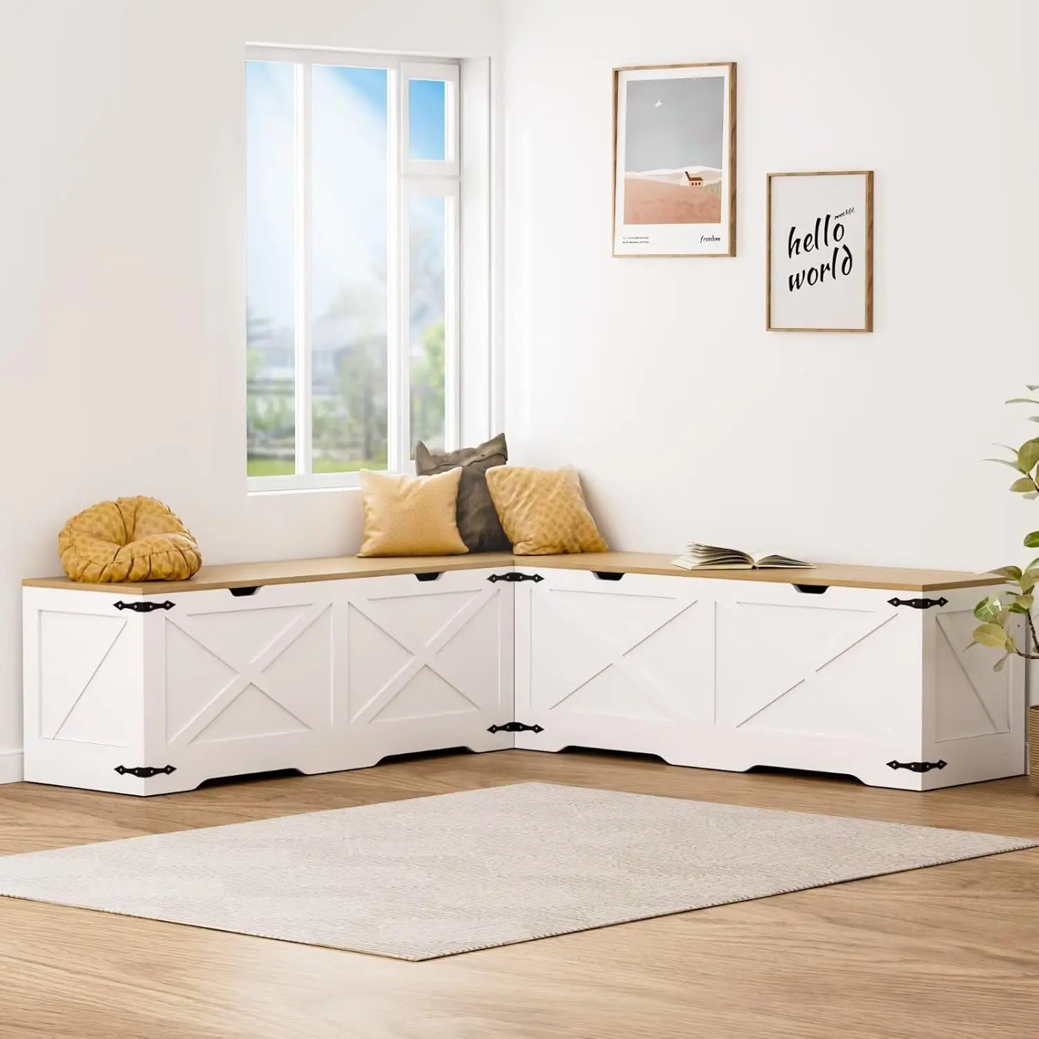 

Кухонная скамья-тумба для завтрака, L-образная скамья с местом для хранения, угловая тумба-скамья в стиле фермерского дома для столовой, тумба-скамья для обуви, на заказ