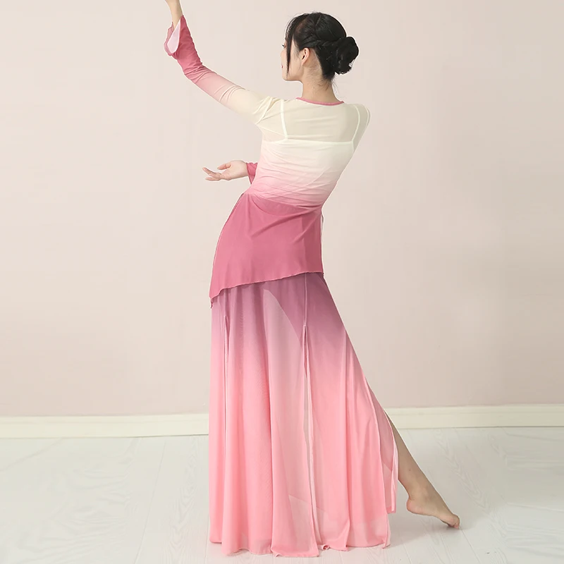 Classical Dance Costume Women's Floating Gradient Color Stretch Top Chinese Dance Practice Clothes Stage Performance Clothing