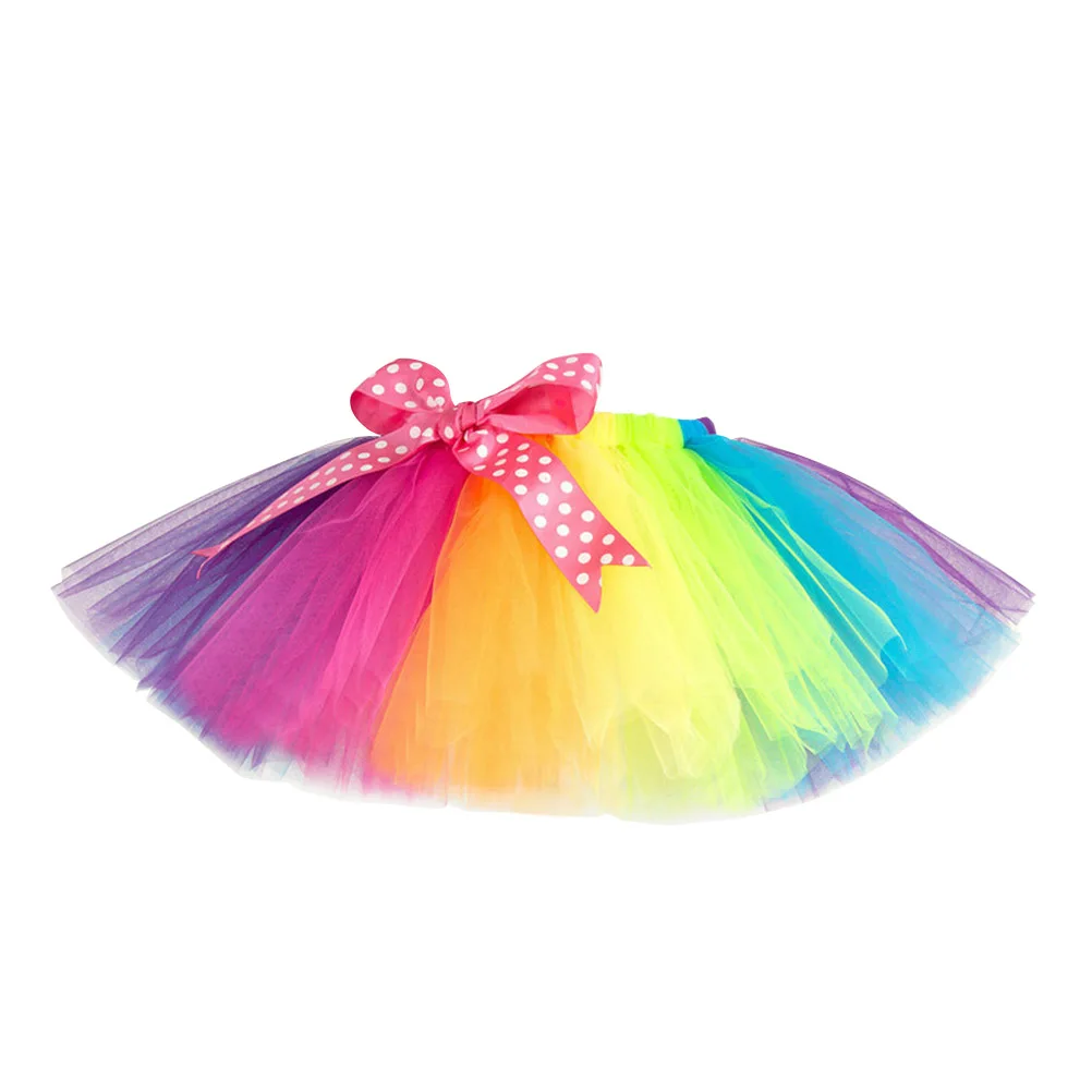 

Kids Rainbow Tutu Skirt Baby Girl Costume Mesh Skirt For Carnival Party Christmas Half-Length Multicolor Size Adjustable