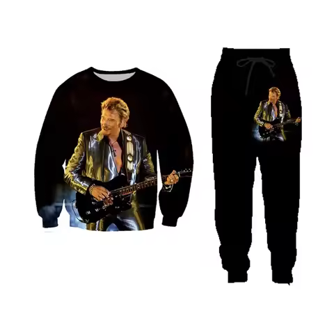 New Popular Singer Johnny Hallyday Men Women Fashion 3D Print Man Fashion Casual Sportswear Sweatshirt Jogging Pants 2Pcs Sets