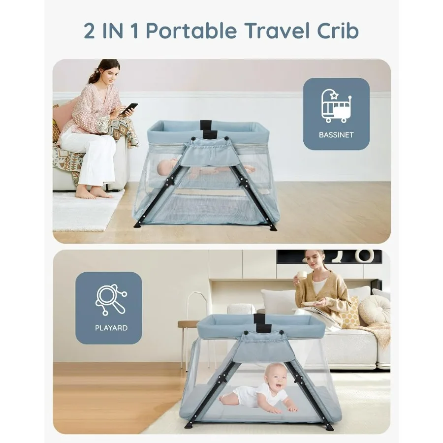 Culla da viaggio 2in1 Culla portatile con zaino per genitori OntheGo Box per bambini leggero e pieghevole con spesso e confortevole M