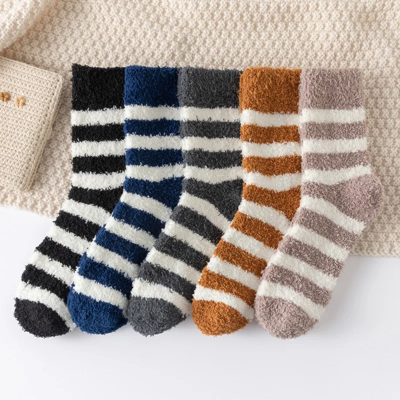 

Striped Socks Men Thick Coral Velvet Winter Warm Socks Soft Man Fluffy Home Indoor Floor Terry Towel Fuzzy Sock Mens Male Meias